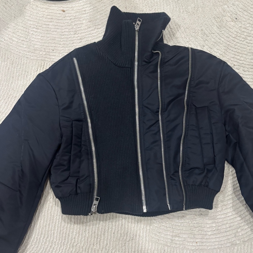 Zara Black Bomber Jacket with Silver Zippers - Picture 7 of 9